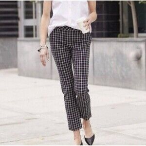 J. Jill Premium Bi-Stretch Black White Windowpane Plaid Petite 12 Tapered Pants